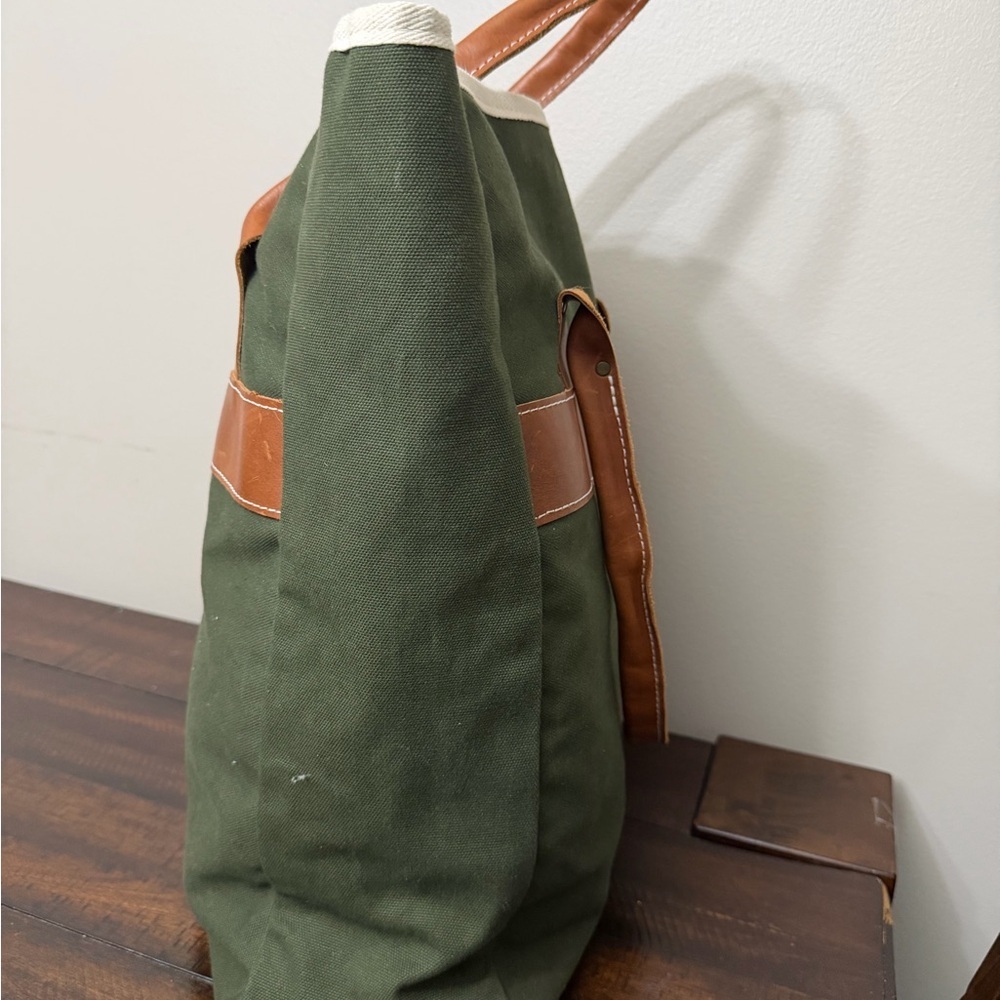 Rugged Green and Brown Canvas Tote Bag - Picture 3 of 6